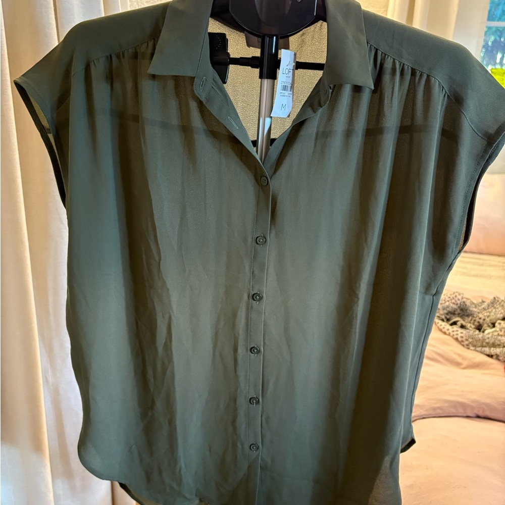 Olive Green Button-Up Women's Top